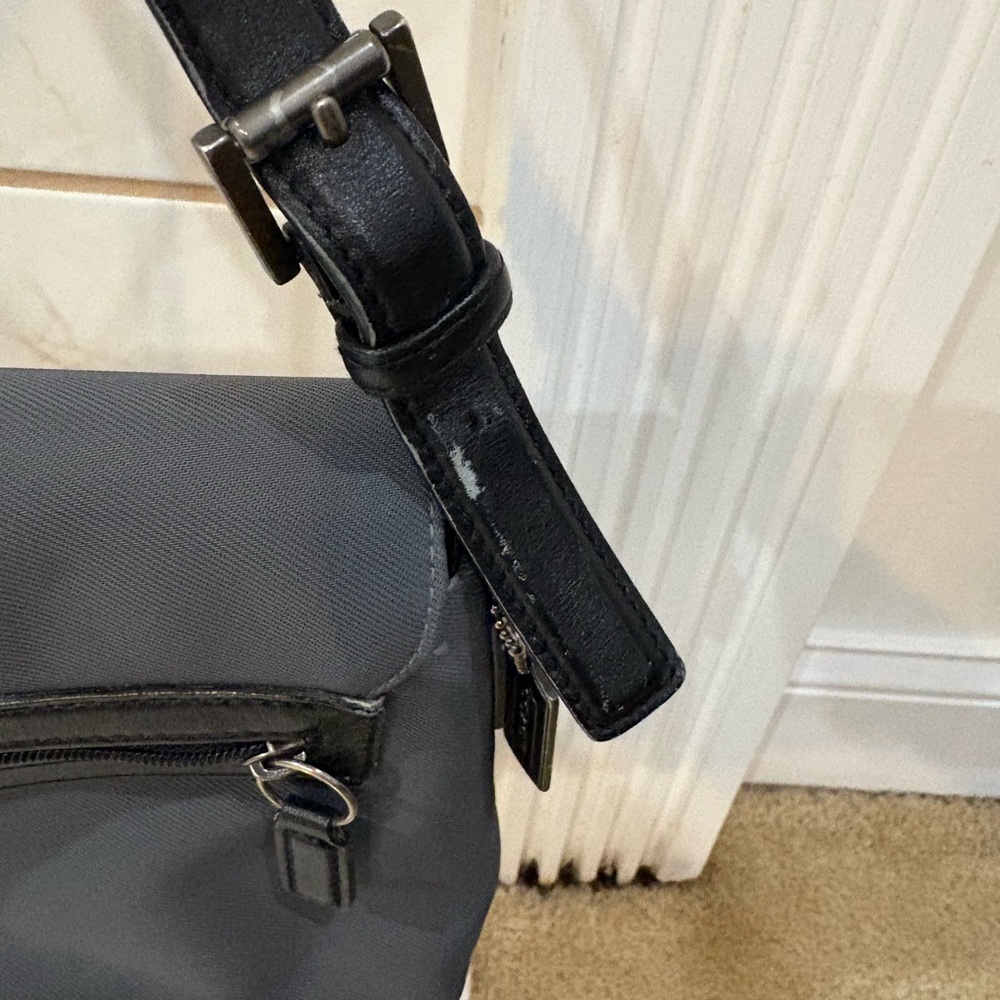 Coach Mercer 7413 Gray Twill & Black Leather Foldover Flap Shoulder Bag Purse - Picture 6 of 8